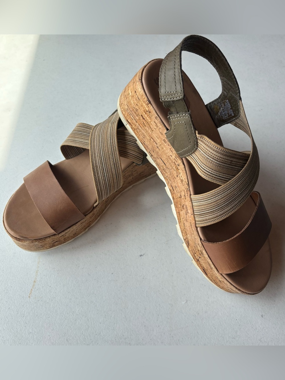 Sorel Cameron Platform Slingback Sandal Womens 9 Velvet Tan Suede Cork Wedge Lug